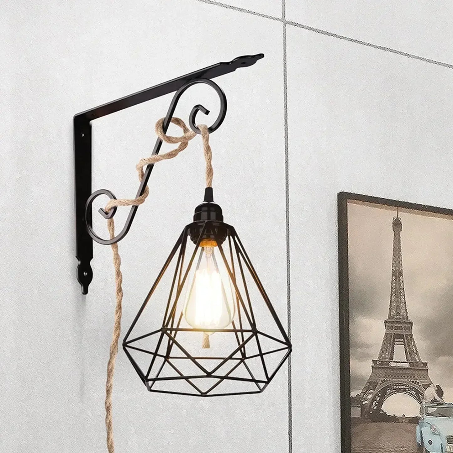 Industrial Rope Pendant Light for Rustic Bedroom and Hallway Decor