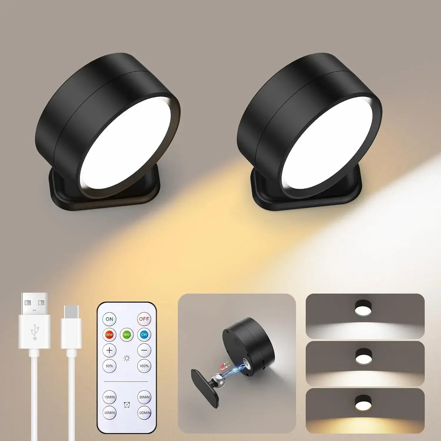 Magnetic LED Wall Sconce with Remote for Modern Bedroom Lighting