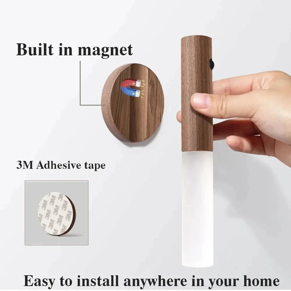 Magnetic Wooden LED Motion Sensor Light for Hallways and Bedrooms