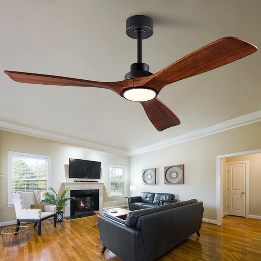 Modern Wood Ceiling Fan with LED Light Remote for Living Spaces