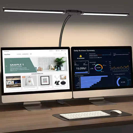 Double Head LED Desk Lamp with Adjustable Dimming for Modern Offices