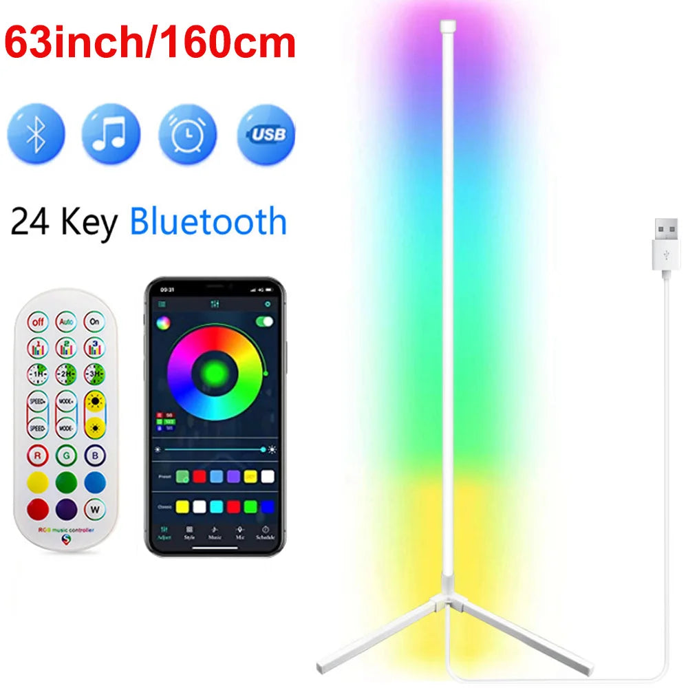 Smart RGB Corner Floor Lamp for Modern Living Room and Gaming Setup