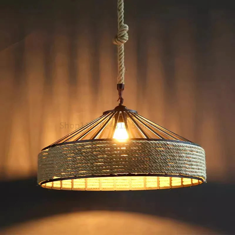 Rustic Hemp Rope Pendant Light for Industrial Dining Rooms and Cafes