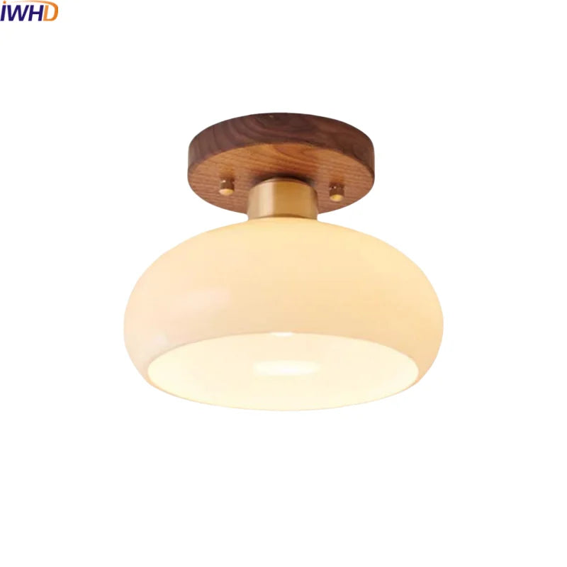 Modern Walnut and Copper LED Ceiling Light for Hallways and Living Rooms
