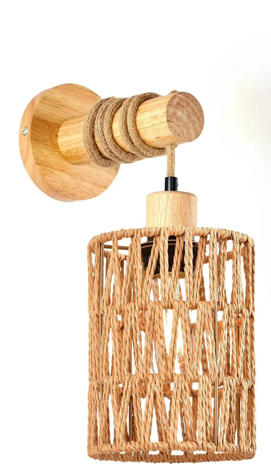 Rustic Hemp Rope Wall Lamp for Farmhouse Bedroom and Countryside Decor