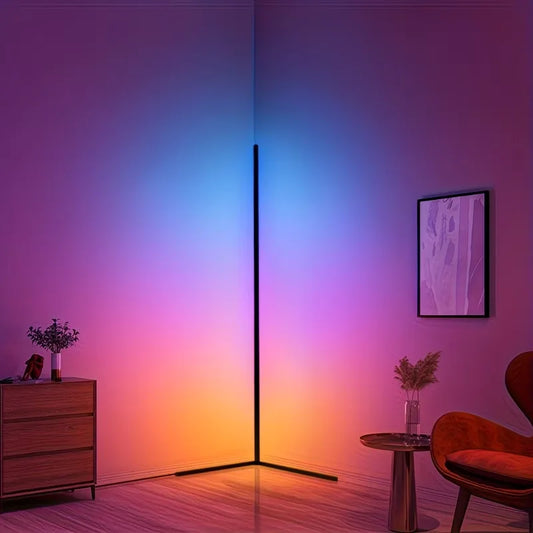 Smart RGB LED Corner Floor Lamp for Modern Living Rooms and Gaming Spaces