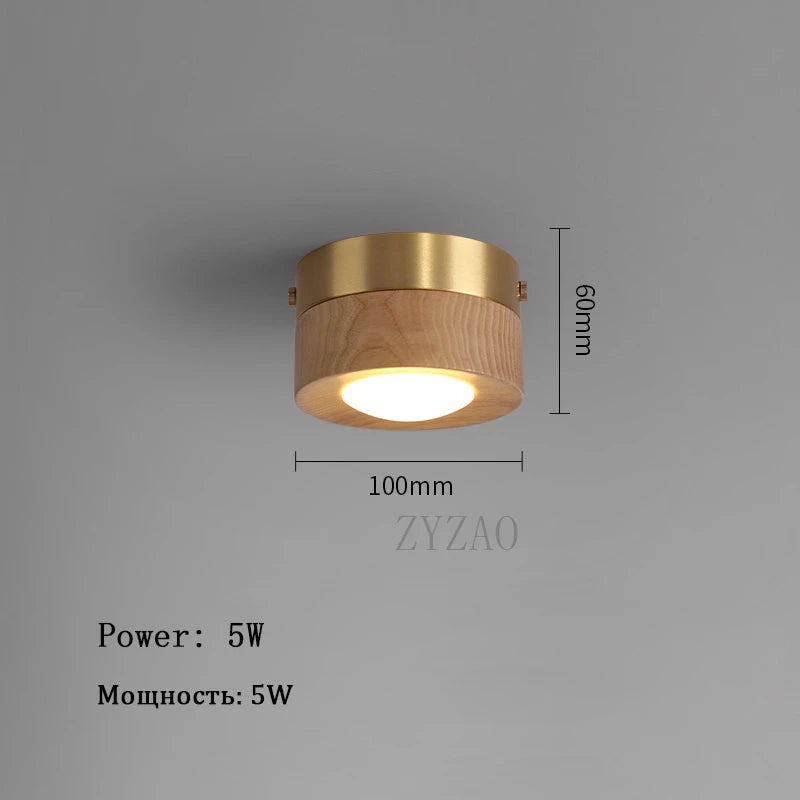 Modern Walnut Wood Flush Mount Ceiling Light for Hallways and Living Rooms