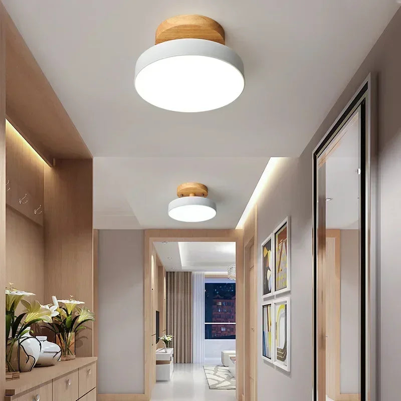 Nordic Round Wood Ceiling Light for Hallway and Dining Room