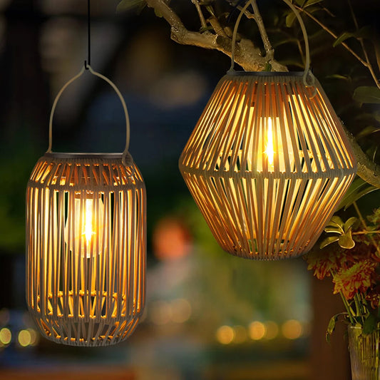 Boho Rattan Solar Lantern for Garden Patio and Outdoor Decor