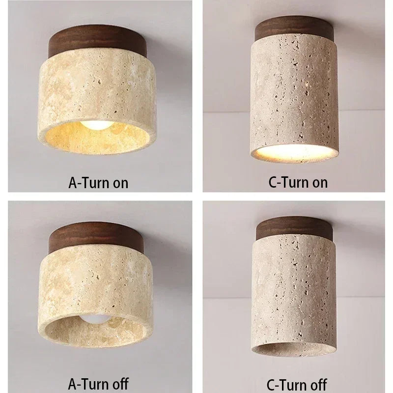 Modern Travertine Stone Flush Mount Ceiling Light for Hallways and Foyers