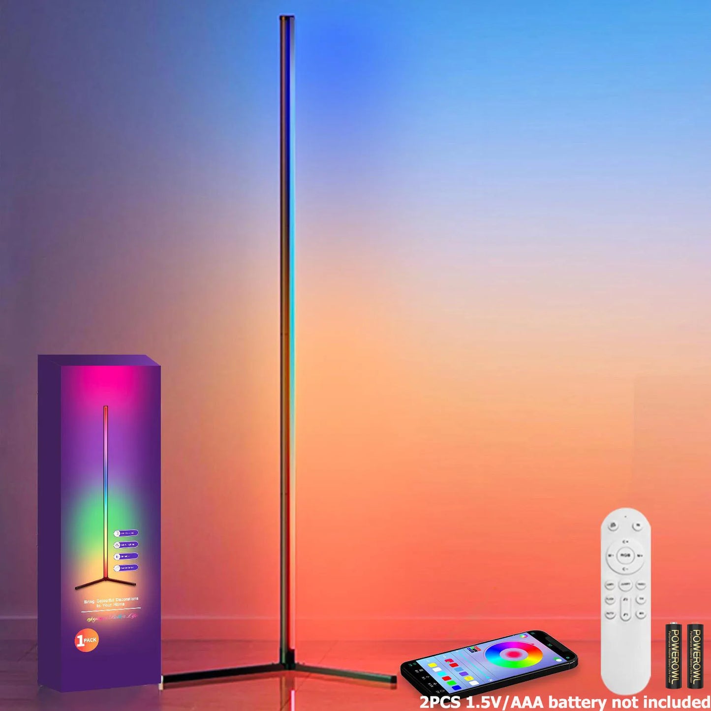 Smart RGB LED Corner Floor Lamp for Modern Living Rooms and Gaming Spaces
