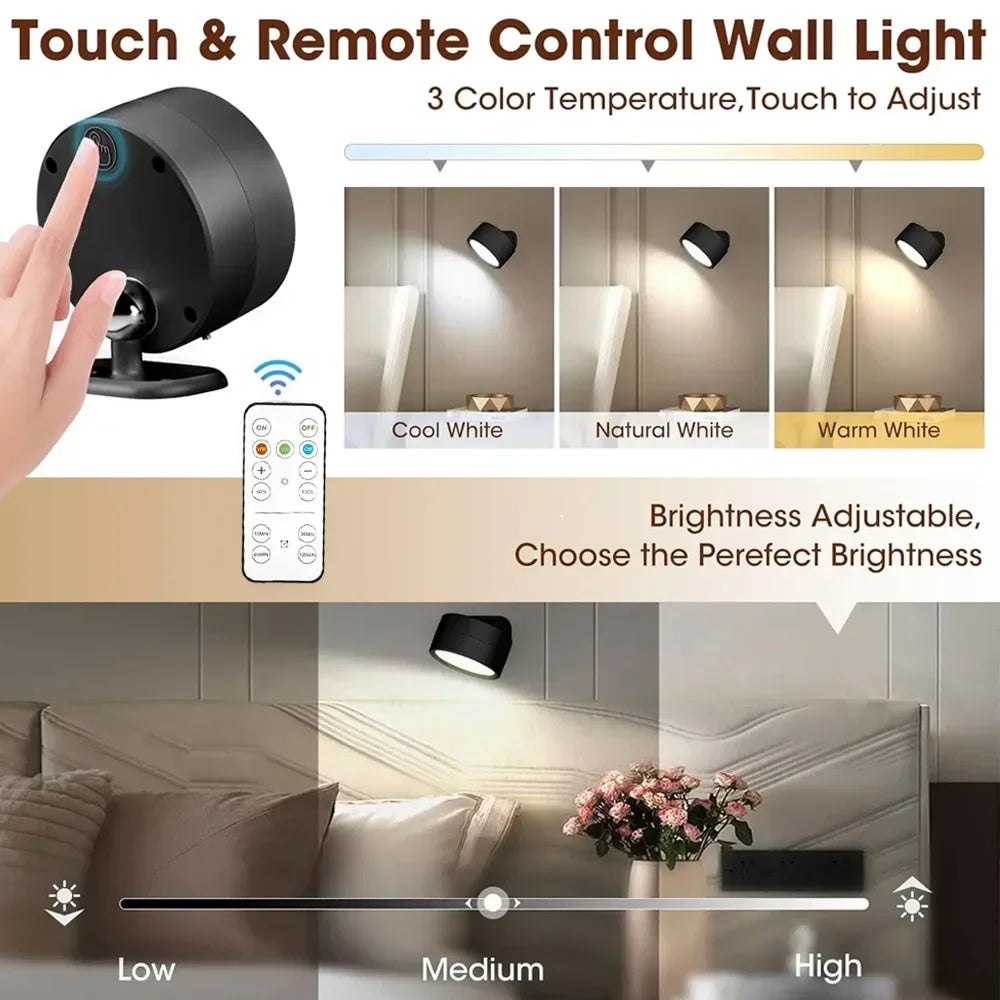Dimmable Magnetic Wall Sconce with Remote for Bedroom and Office Lighting