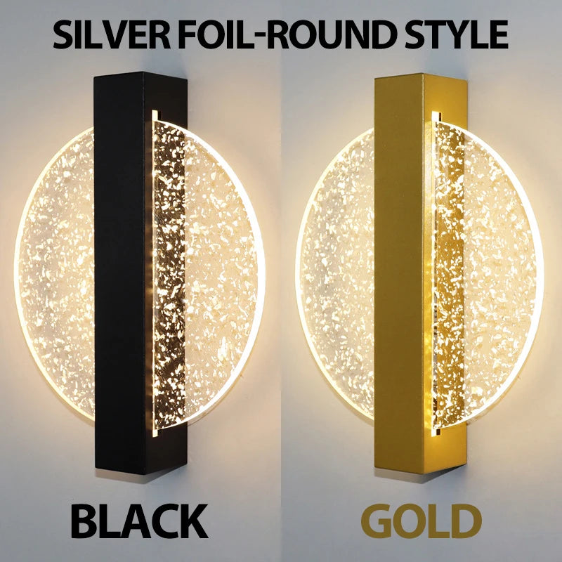 Modern Gold Foil LED Wall Sconce for Bedroom and Living Room