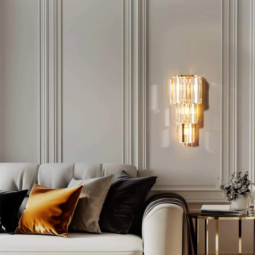 Modern Three-Layer Crystal Wall Sconce for Elegant Home and Hotel Interiors