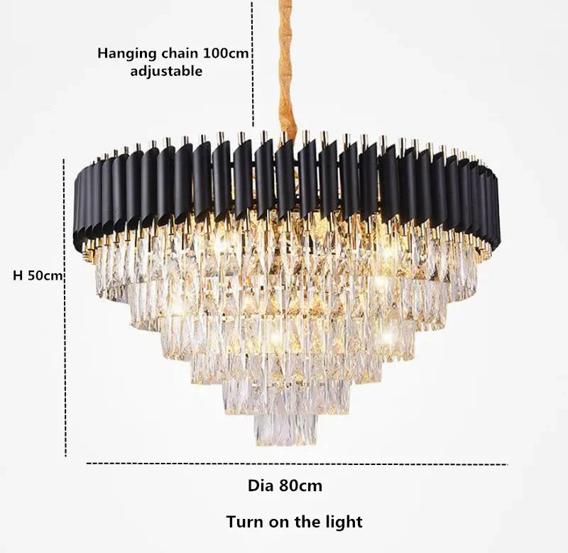 Modern Gold and Black Crystal Chandelier for Luxury Hotel and Living Room