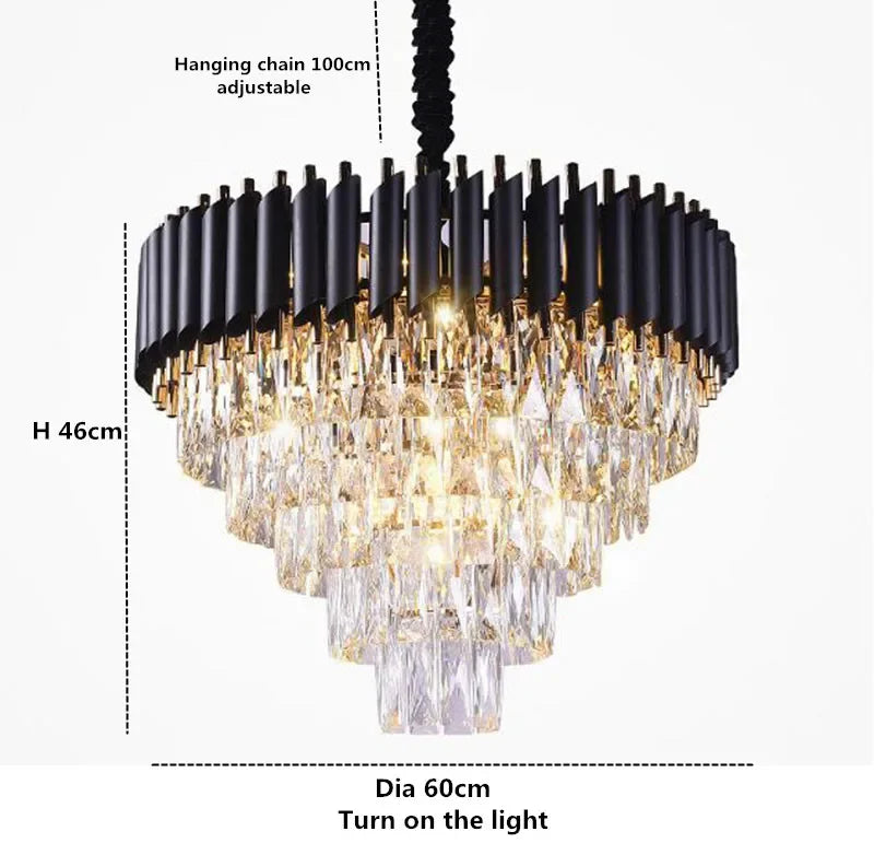 Modern Gold and Black Crystal Chandelier for Luxury Hotel and Living Room