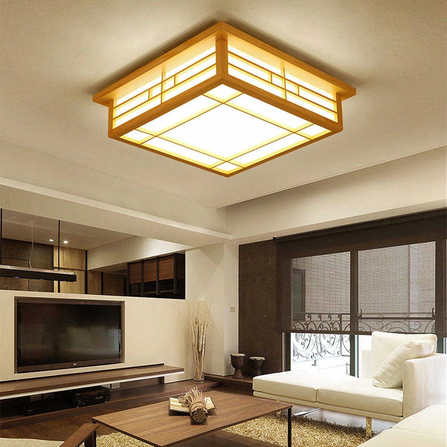 Japanese Minimalist Wood LED Ceiling Light for Living Rooms and Bedrooms