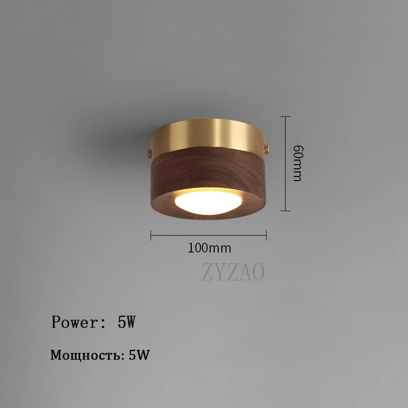 Modern Walnut Wood Flush Mount Ceiling Light for Hallways and Living Rooms