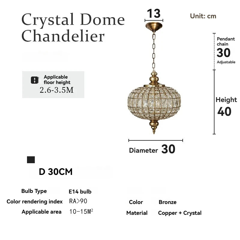 Vintage Copper Crystal Pendant Light for Luxury Dining Rooms and Hotels