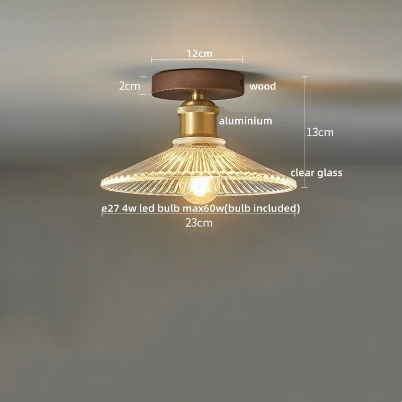 Modern Walnut and Copper LED Ceiling Light for Hallways and Living Rooms