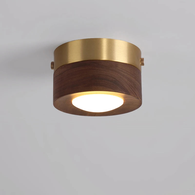 Modern Walnut Wood Flush Mount Ceiling Light for Hallways and Living Rooms