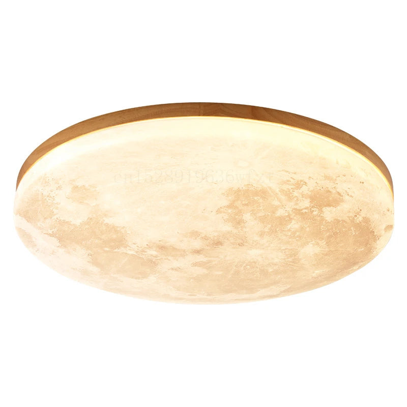 Modern Moon LED Ceiling Lamp with Wood Finish for Living Spaces