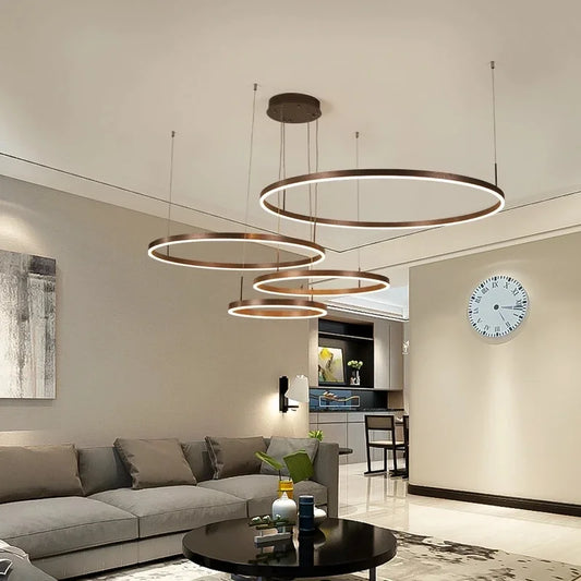 Modern LED Ring Chandelier in Brushed Gold and Black for Dining Spaces