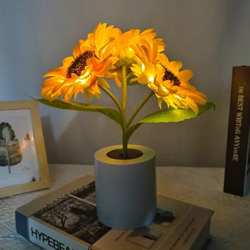Rechargeable Sunflower LED Table Lamp for Modern Bedroom and Desktop Decor