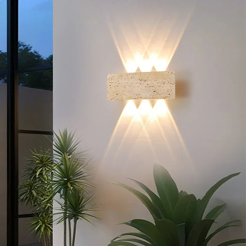Wabi-Sabi Stone Outdoor Wall Sconce for Garden and Patio Lighting