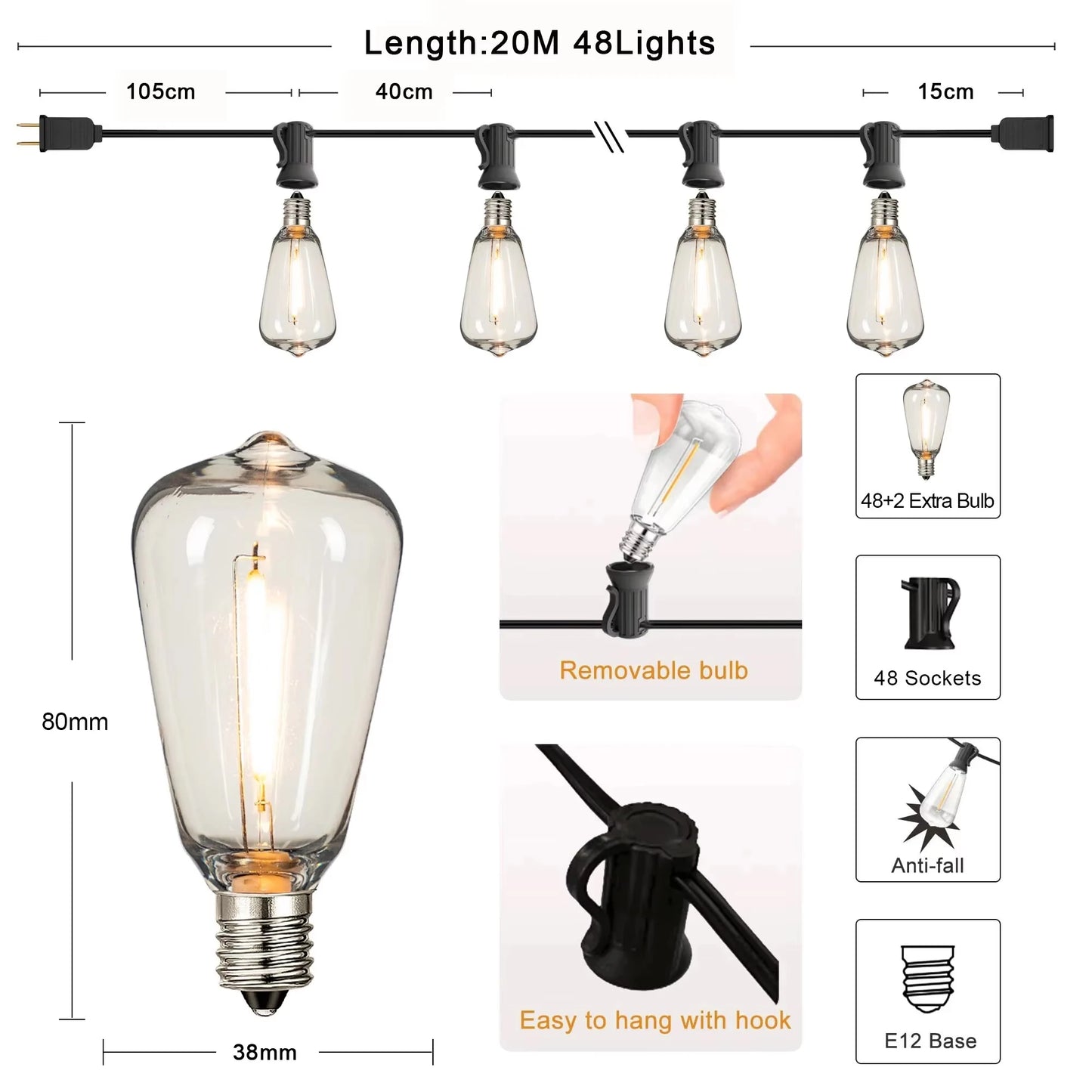 Shatterproof LED String Lights for Outdoor Patios and Garden Decor