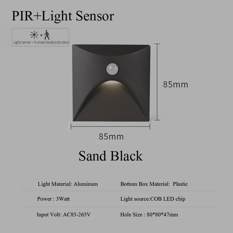 Modern LED Recessed Wall Light with Motion Sensor for Staircase and Corridor