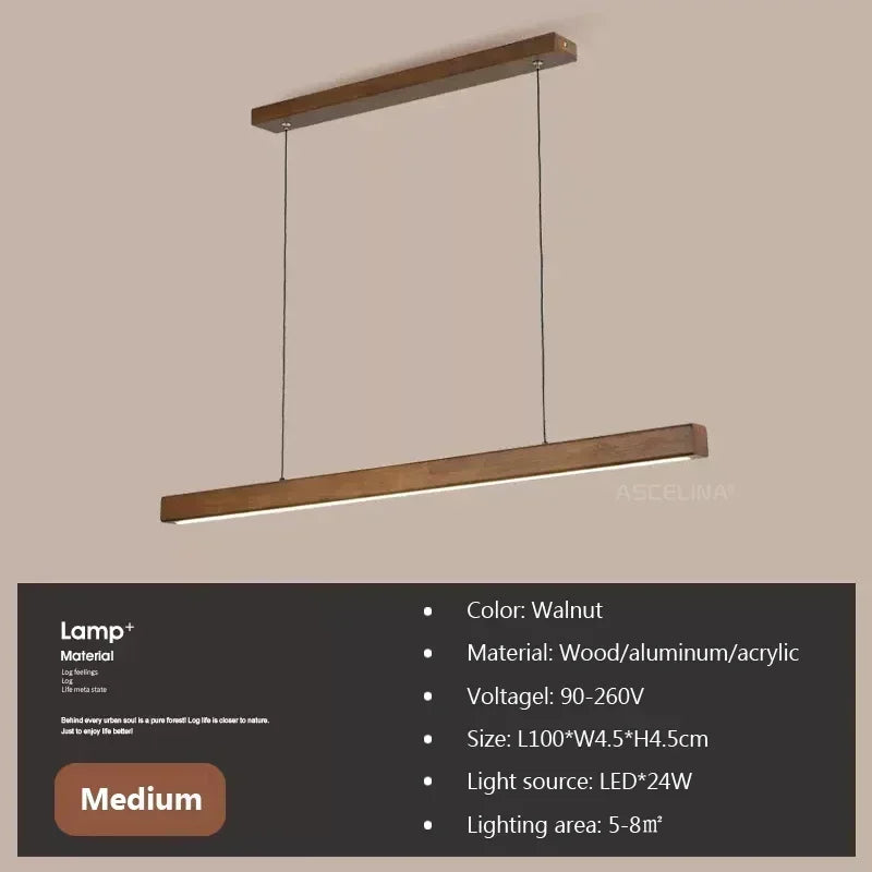 Modern Linear Wood LED Pendant Light for Dining Rooms and Offices