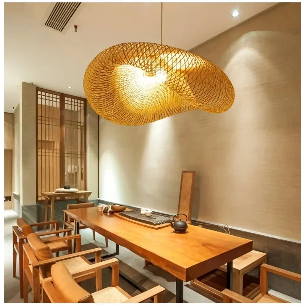 Handwoven Bamboo Pendant Light for Rustic Dining Rooms and Living Spaces