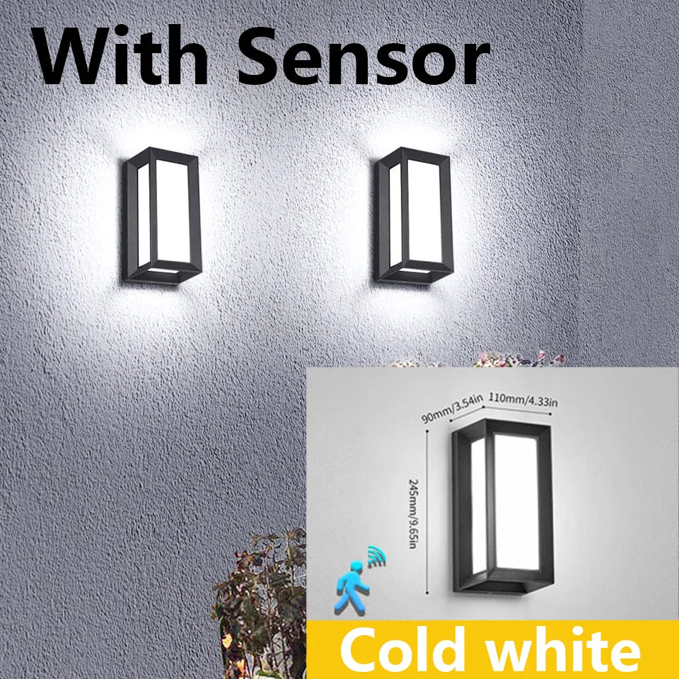 Modern LED Outdoor Wall Light with Motion Sensor for Garden and Porch
