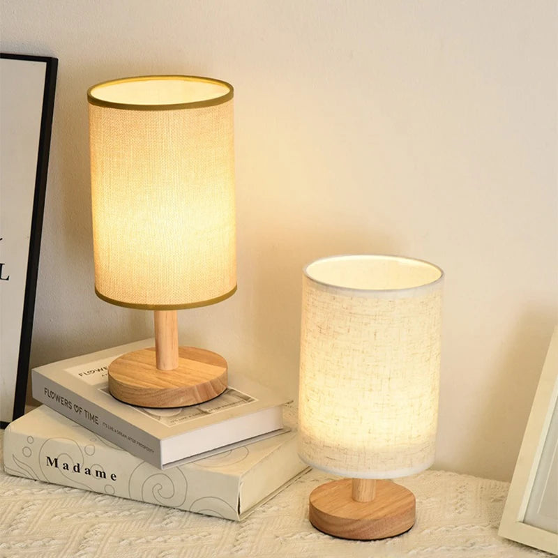 Modern Japanese Inspired Fabric Table Lamp for Bedroom and Hotel Bedside