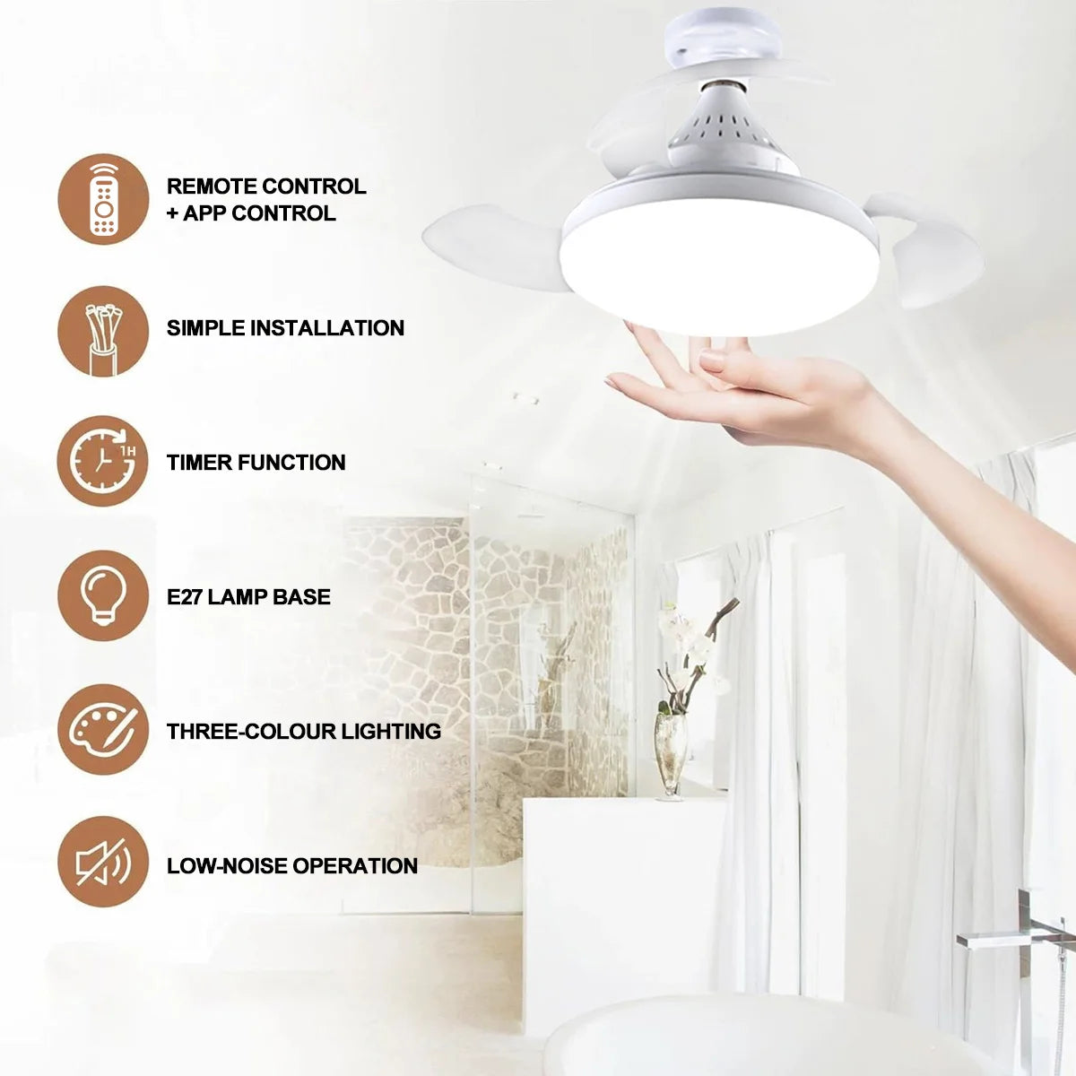 Modern Smart LED Ceiling Fan with Remote and App Control for Living Rooms