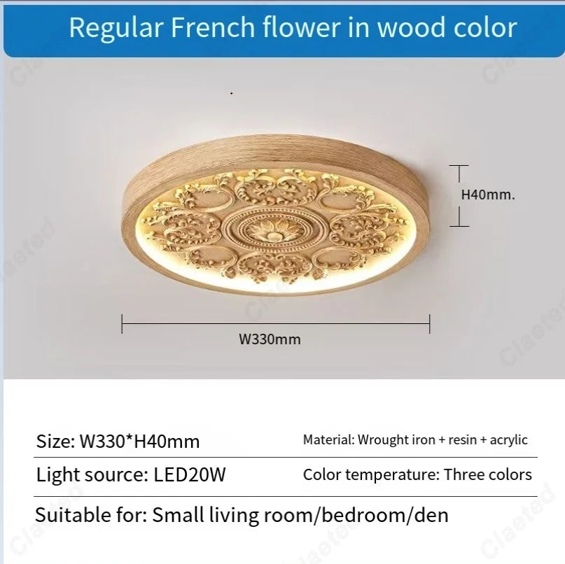 French Style Cream Flush Mount Ceiling Lamp for Elegant Bedroom and Study