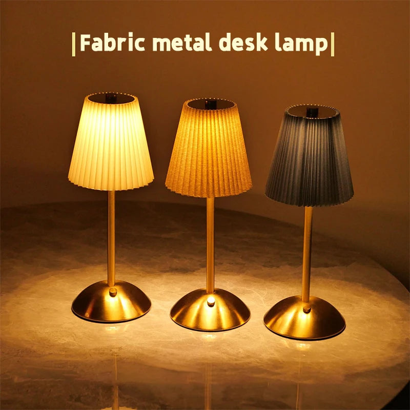 Pleated Cordless Table Lamp for Modern Home Office and Bedside Lighting