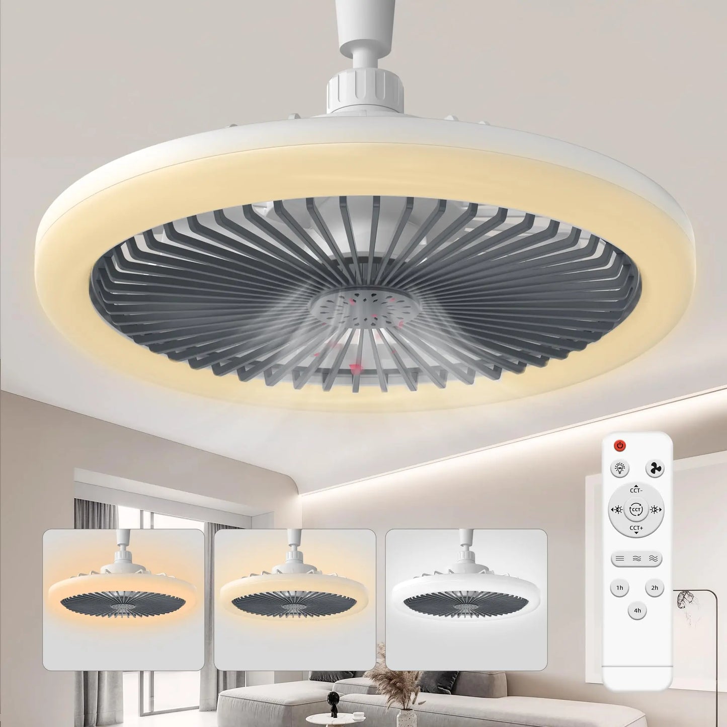 Modern LED Ceiling Fan Light with Dimmable Settings for Bedrooms
