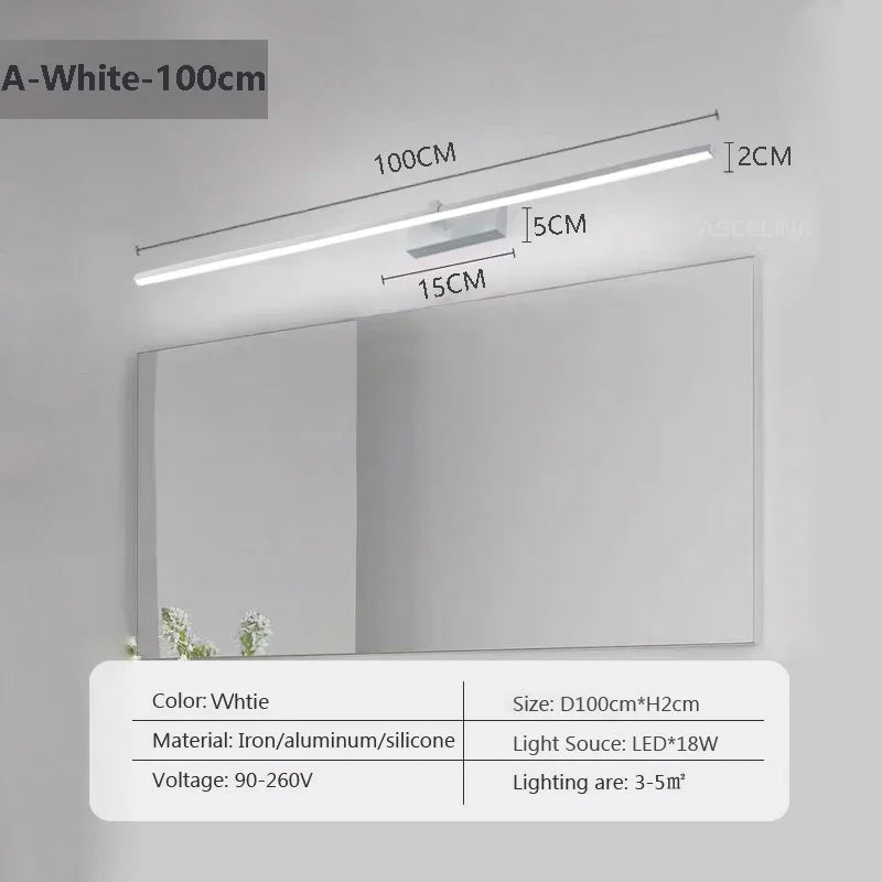 Modern LED Wall Strip Light for Bathroom Mirrors and Vanity Spaces