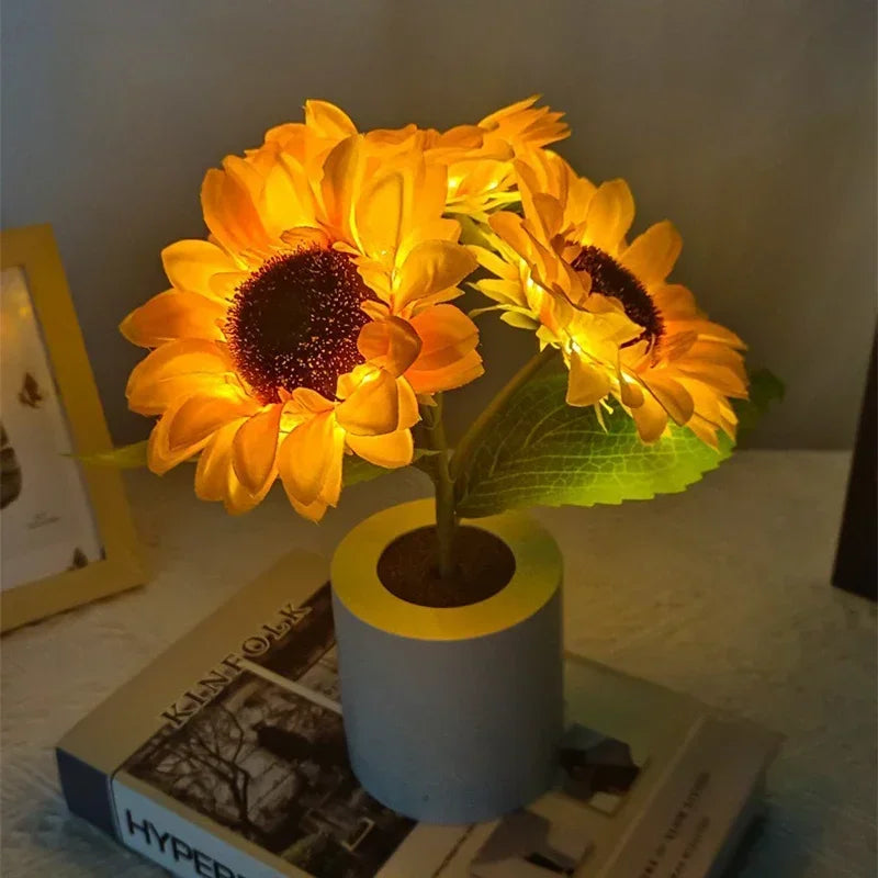 Rechargeable Sunflower LED Table Lamp for Modern Bedroom and Desktop Decor