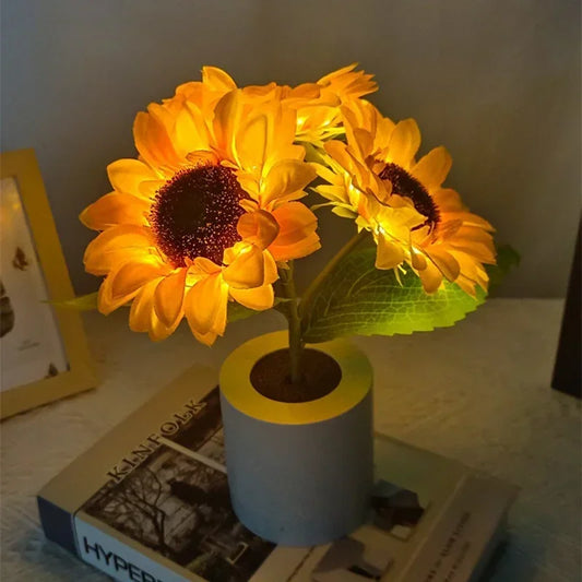 Rechargeable Sunflower LED Table Lamp for Modern Bedroom and Desktop Decor