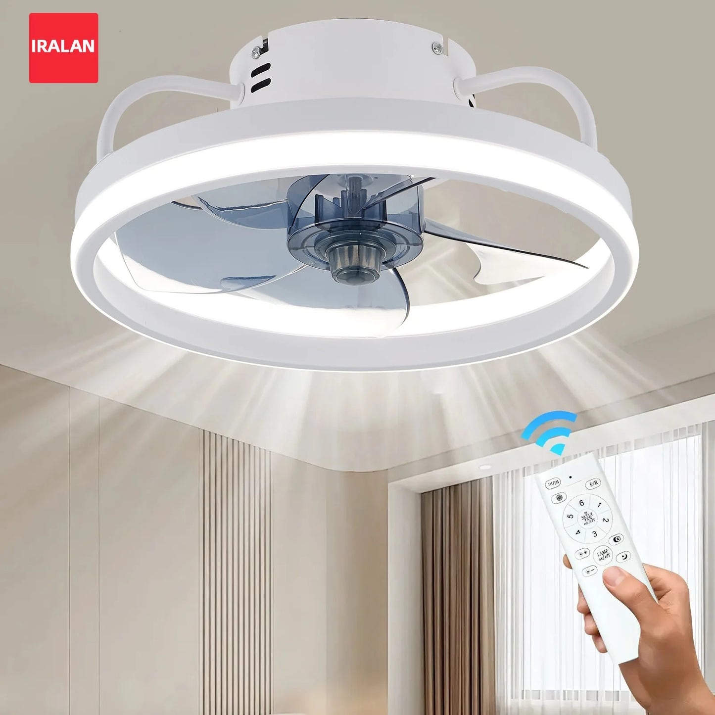 Modern LED Ceiling Fan with Remote for Quiet Living Room Ambience