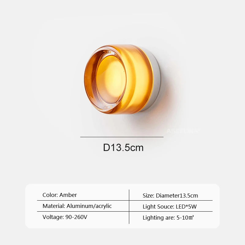 Modern LED Wall Sconce with Amber Glass for Elegant Living Spaces