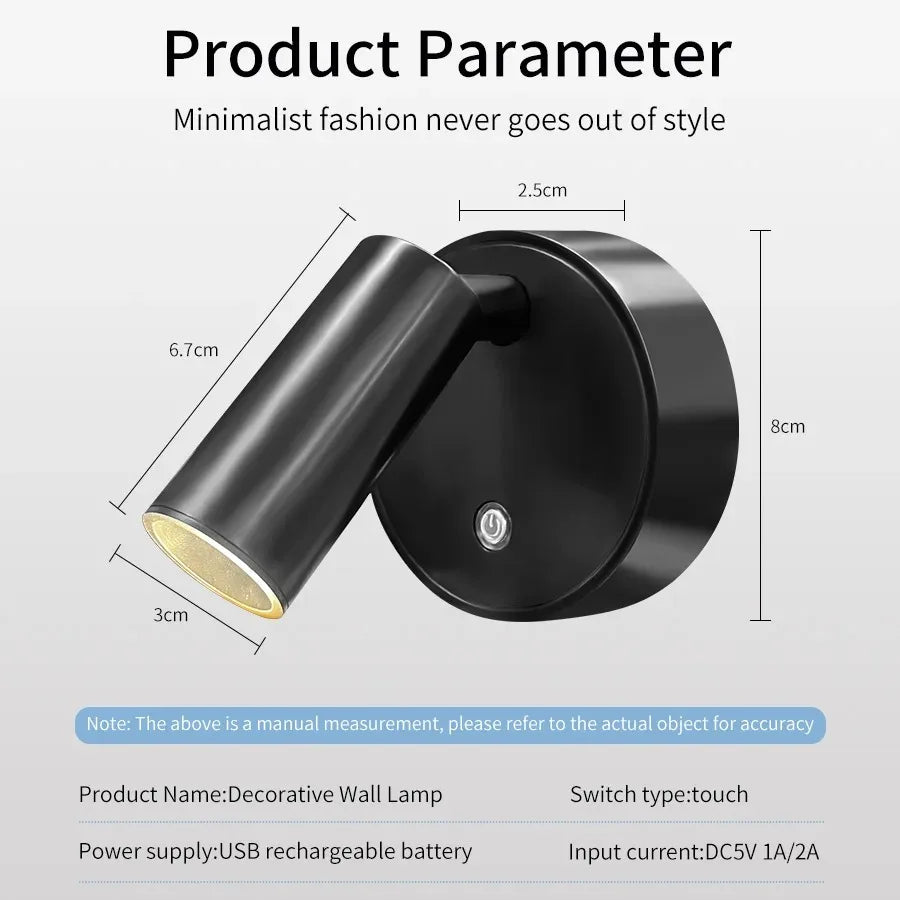 Magnetic LED Wall Spotlight with Touch Dimmer for Bedroom and Office