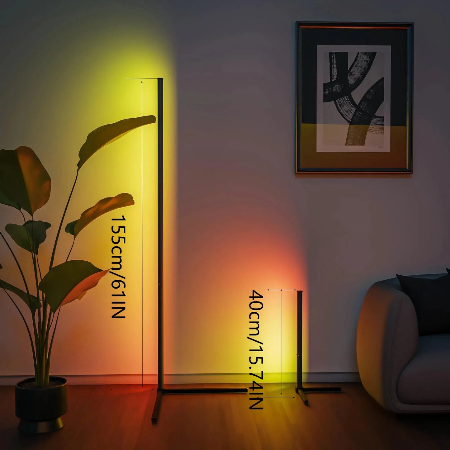 Smart RGB LED Corner Floor Lamp for Modern Living Rooms and Gaming Spaces