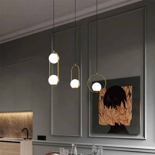Nordic Glass Globe Pendant Light in Brass for Modern Dining Rooms