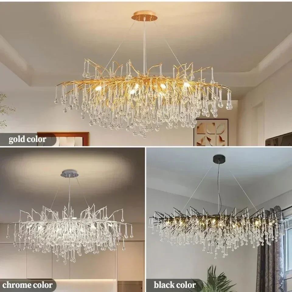 Luxury Rectangular Gold Crystal Chandelier for Modern Dining and Living Rooms