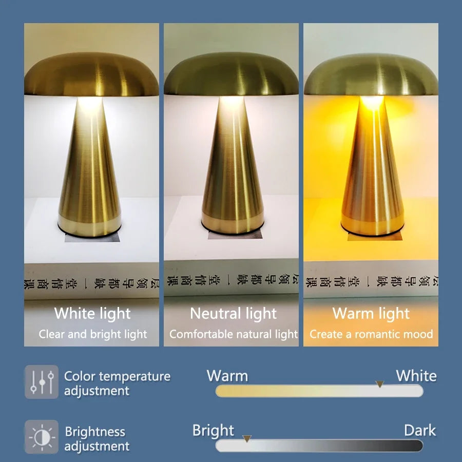 Mushroom Retro Table Lamp with Dimmable LED for Cafes and Desks