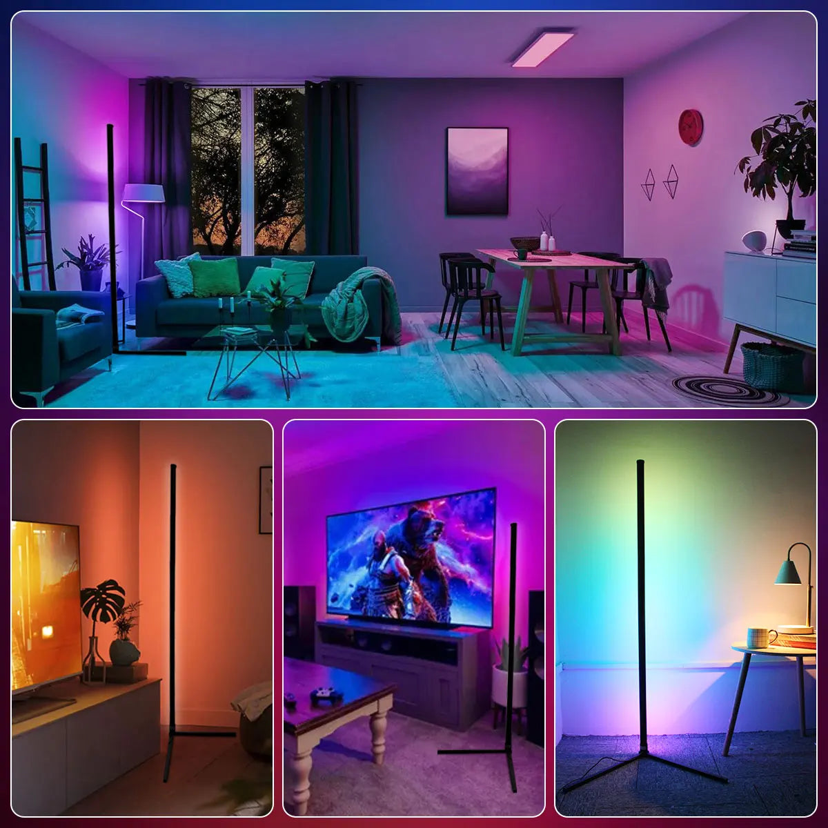 Smart RGB Corner Floor Lamp for Modern Living Room and Gaming Setup